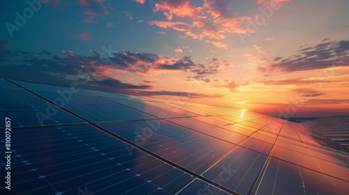 Solar battery at sunset ecology technology