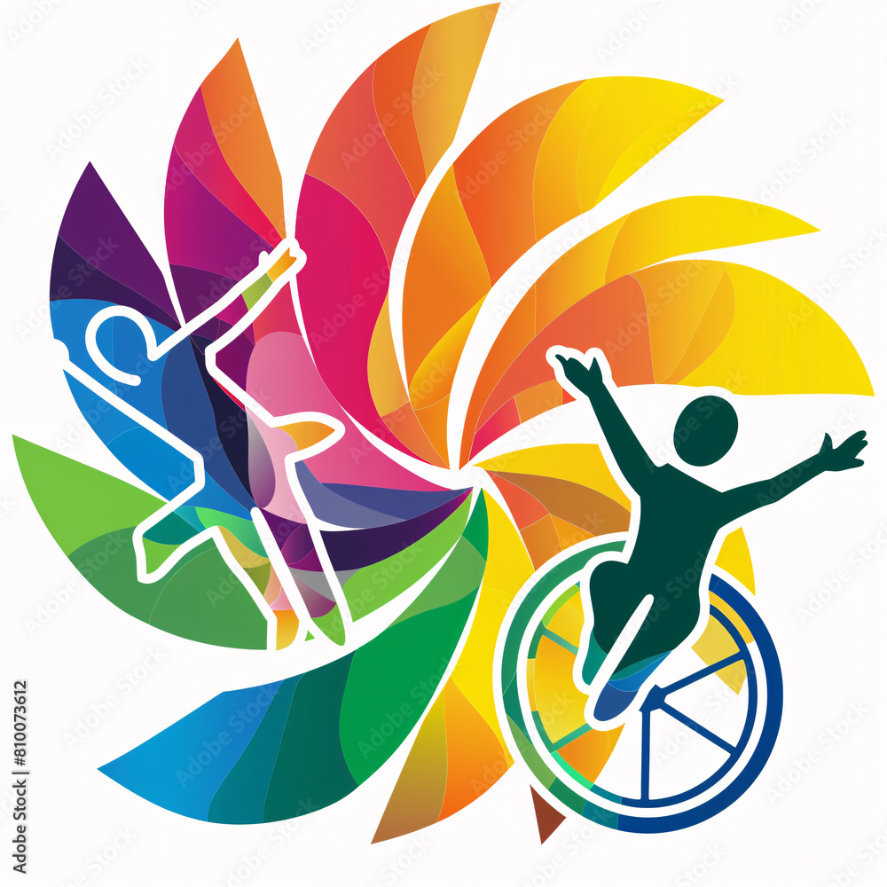 colorful circle of people with a man in a wheelchair in the center
