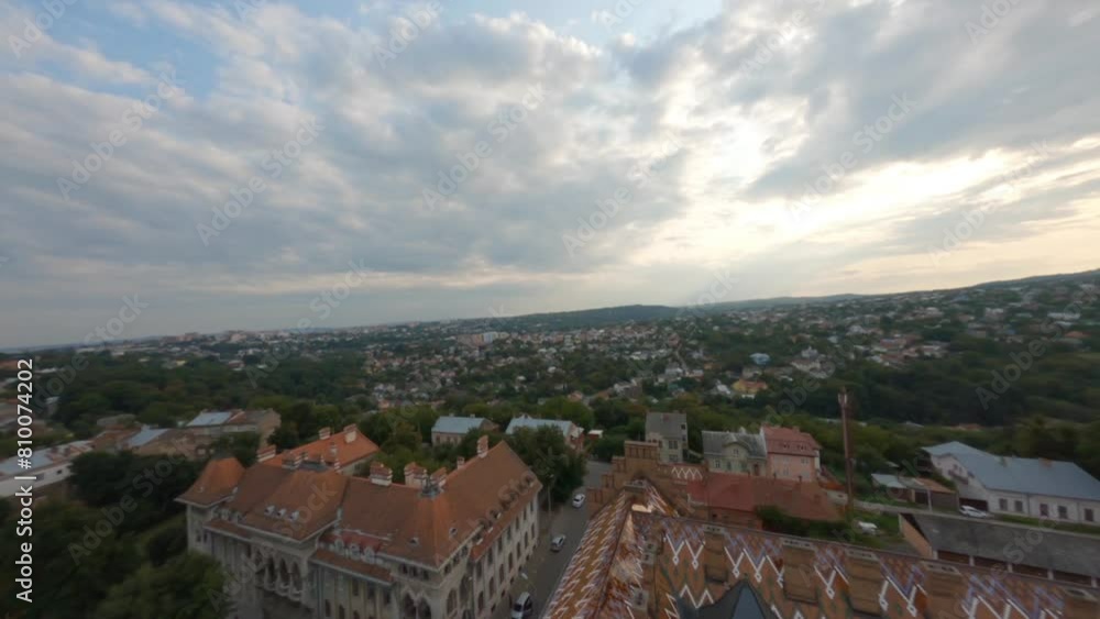 Aerial view of Chernivtsi university, flying above a unesco world heritage site in Ukraine, famous historical building, Ukraine, Magnificent old university building with towers, domes and green garden Aerial view of Chernivtsi university, flying above a unesco world heritage site in Ukraine, famous historical building, Ukraine, Magnificent old university building with towers, domes and green garden