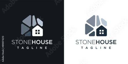 stone house logo vector icon illustration. brick or stone house logo design template elements	
