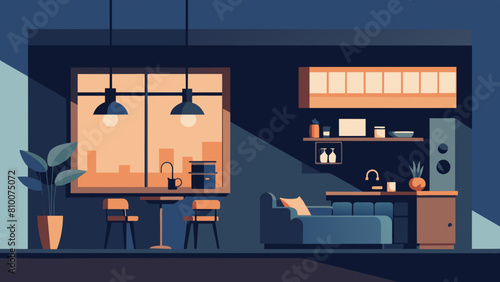 Modern Interior Design of a Cozy Living Room at Dusk