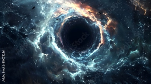 Futuristic interstellar travel portal on Earth, gateways to different galaxies, black hole galaxy photo
