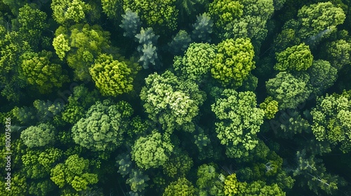 Aerial top view of mangrove forest. Drone view of dense green mangrove trees captures CO2. Green trees background for carbon neutrality and net zero emissions concept. Sustainable green environment.  photo