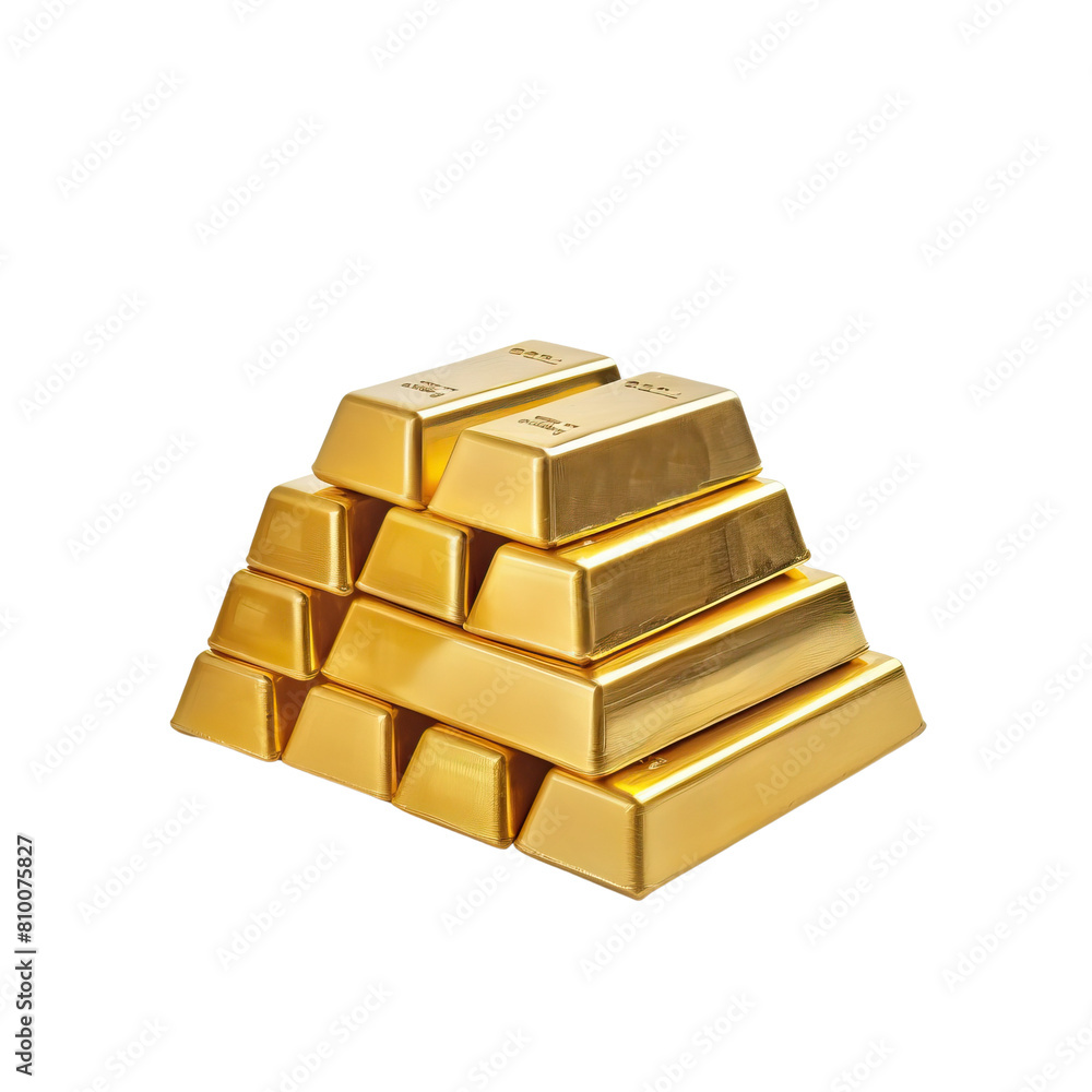 A stack of gold bars on a transparent background