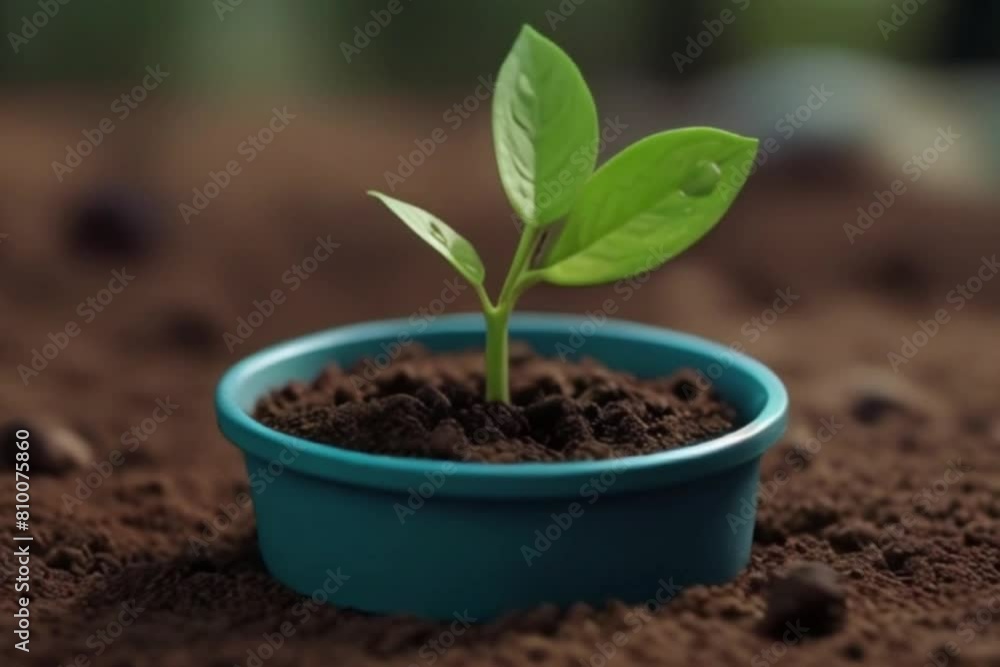 Plant in a pot, seedling in a pot, small newborn tree with three leafs growing out of mud Generative AI Plant in a pot, seedling in a pot, small newborn tree with three leafs growing out of mud Generative AI