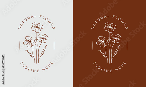 Floral element Botanical Hand Drawn Logo with Wild Flower and Leaves. Logo for spa and beauty salon, boutique, organic shop, wedding, floral designer, interior, photography, cosmetic