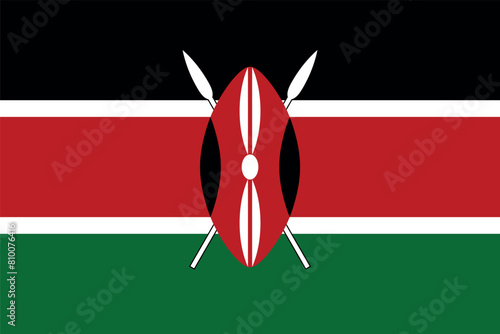 Flag of Kenya. Kenyan flag with shield and spears. State symbol of the Republic of Kenya.