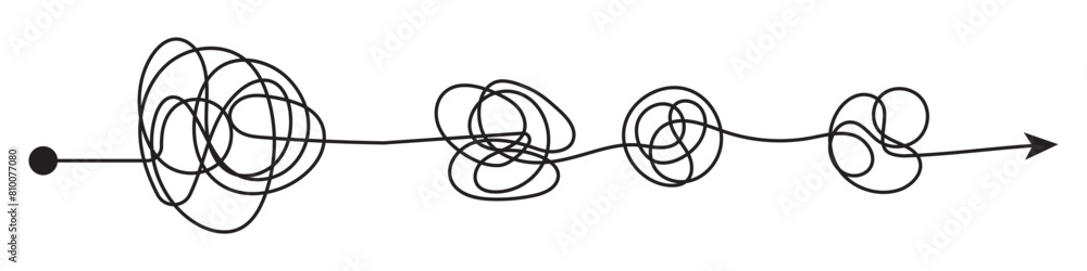 Complex and easy simple way from start to end. Chaos simplifying, problem solving and business solution searching challenge concept. Hand drawn doodle scribble chaos path lines. Arrows set. Complex and easy simple way from start to end. Chaos simplifying, problem solving and business solution searching challenge concept. Hand drawn doodle scribble chaos path lines. Arrows set.