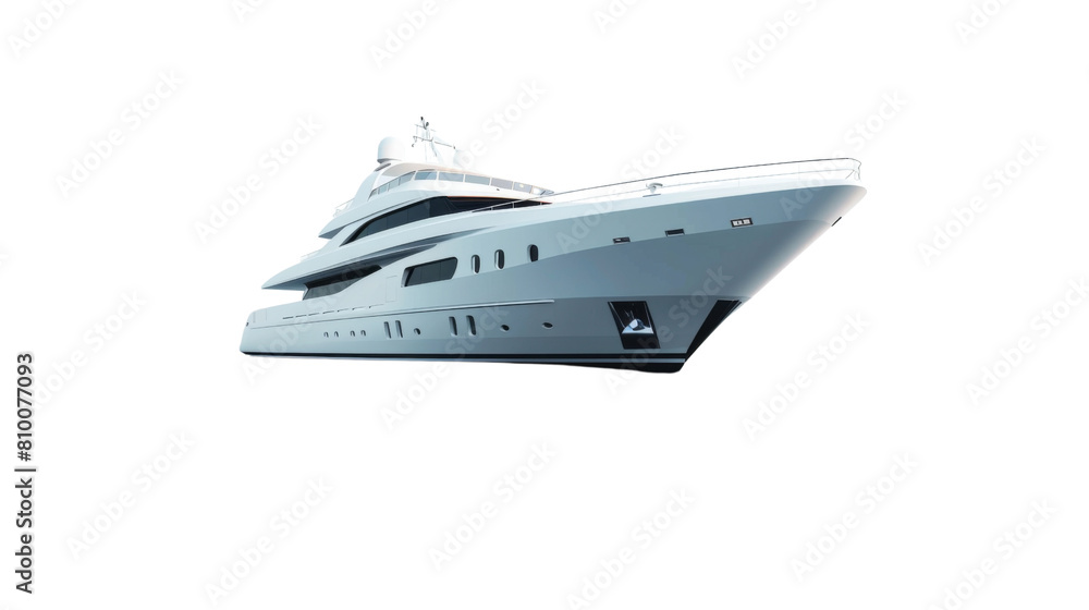 Luxury white long yacht for make mockups, Beautiful modern yacht , on white background, png transparent