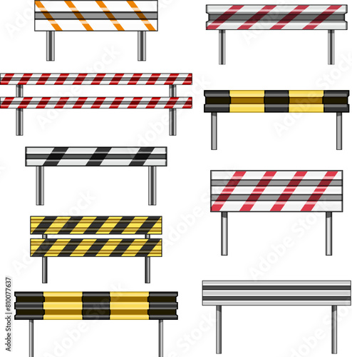 guard rails set cartoon. barrier street, fence crash, highway bridge guard rails sign. isolated symbol vector illustration