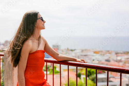 Young Hispanic Woman Enjoying Beautiful Ocean View On Tenerife Island