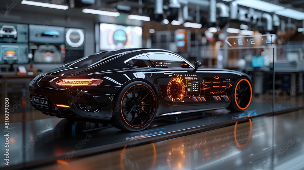 A professional automotive engineering monitor displaying detailed analytics of car designs and performance simulations. A professional automotive engineering monitor displaying detailed analytics of car designs and performance simulations.