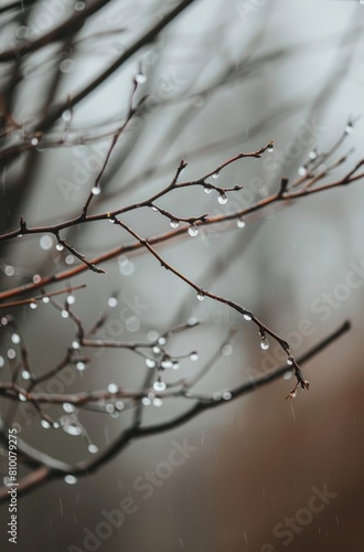 Tree branches with water droplets blurry background