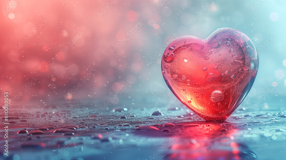 a red glass heart sitting on a wet surface, feelings of romantic love in Valentine day, Generative AI a red glass heart sitting on a wet surface, feelings of romantic love in Valentine day, Generative AI