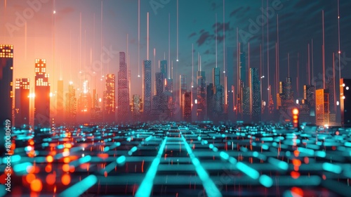 connection technology with smart city background. Futuristic background concept