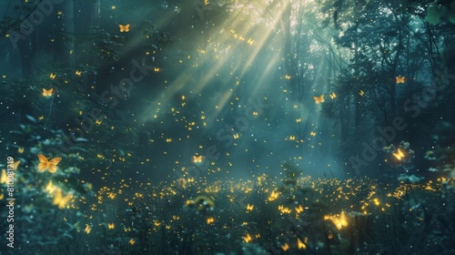 Glowing firefly scenes with a dreamlike quality  perfect for evoking a sense of wonder and enchantment on white