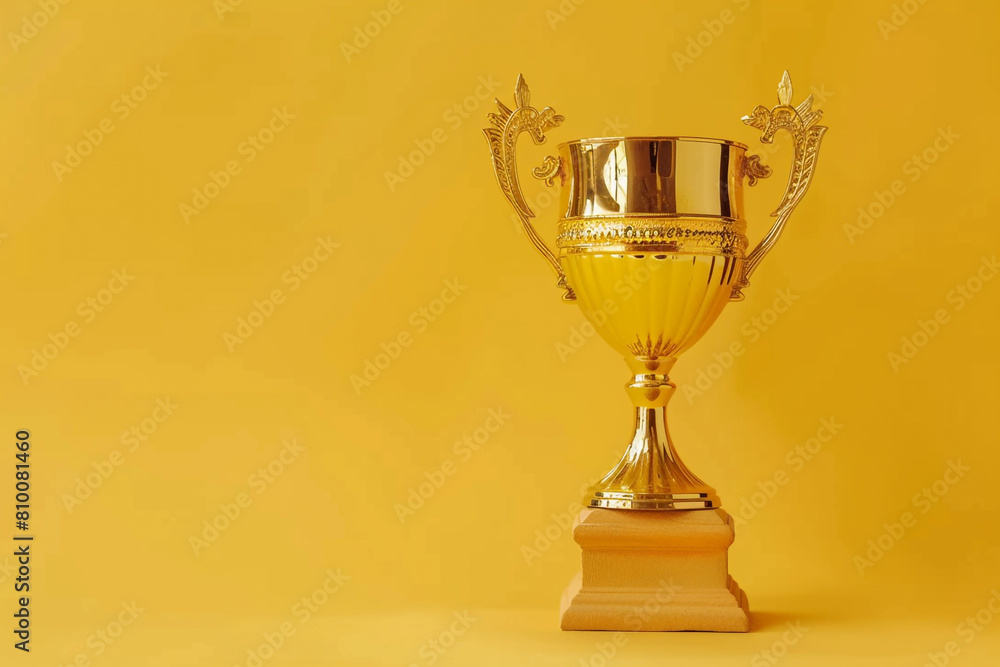 A golden trophy against a yellow background is a striking image of success and achievement A golden trophy against a yellow background is a striking image of success and achievement