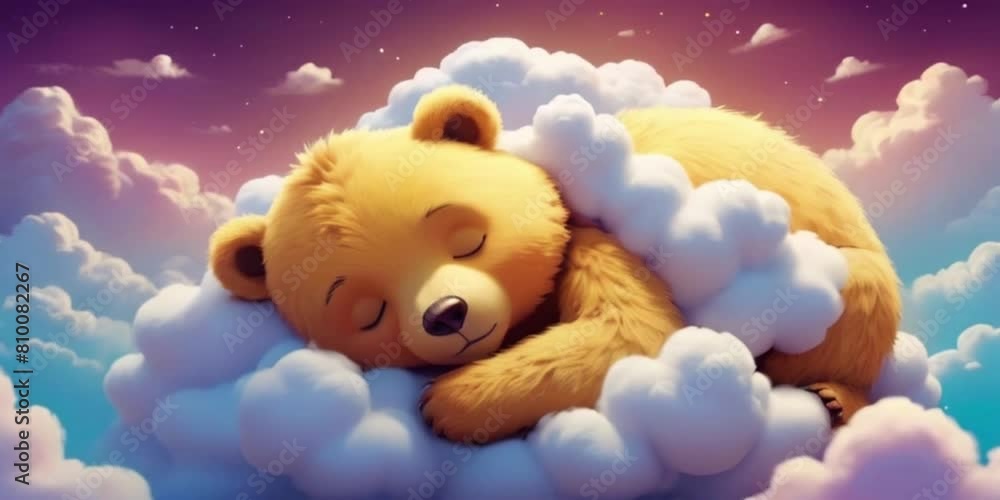 Teddy bear sleeping in the clouds, golden teddy bear sleeping over the ...