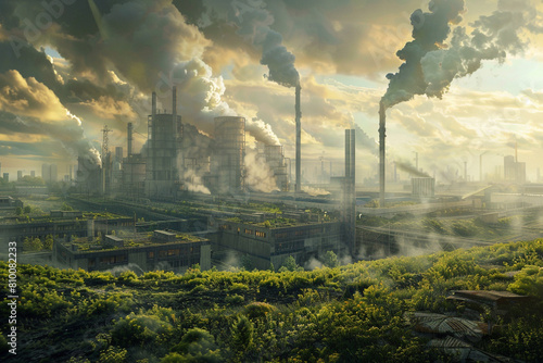 A greener tomorrow coal fired industrial sites with futuristic CO2 neutralizing tech photo