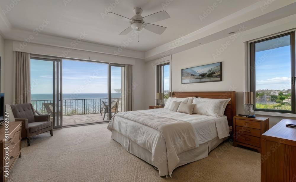 Fototapeta premium Relaxing Seaside Bedroom with Ocean View