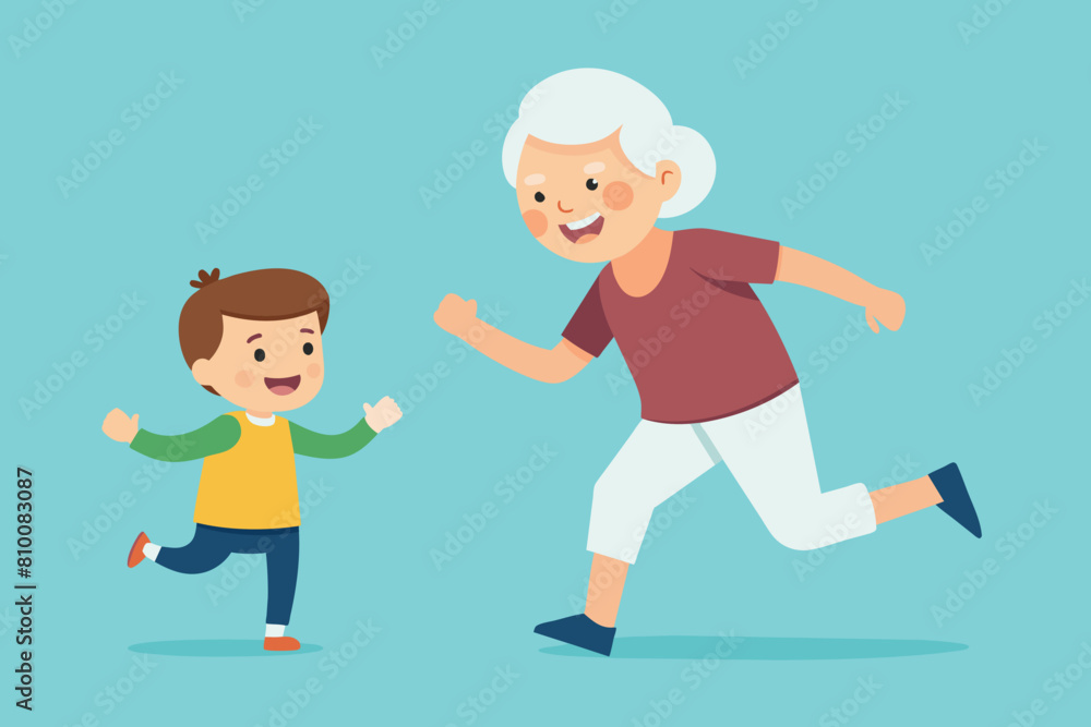 Happy grandson runs to his grandmother vector design