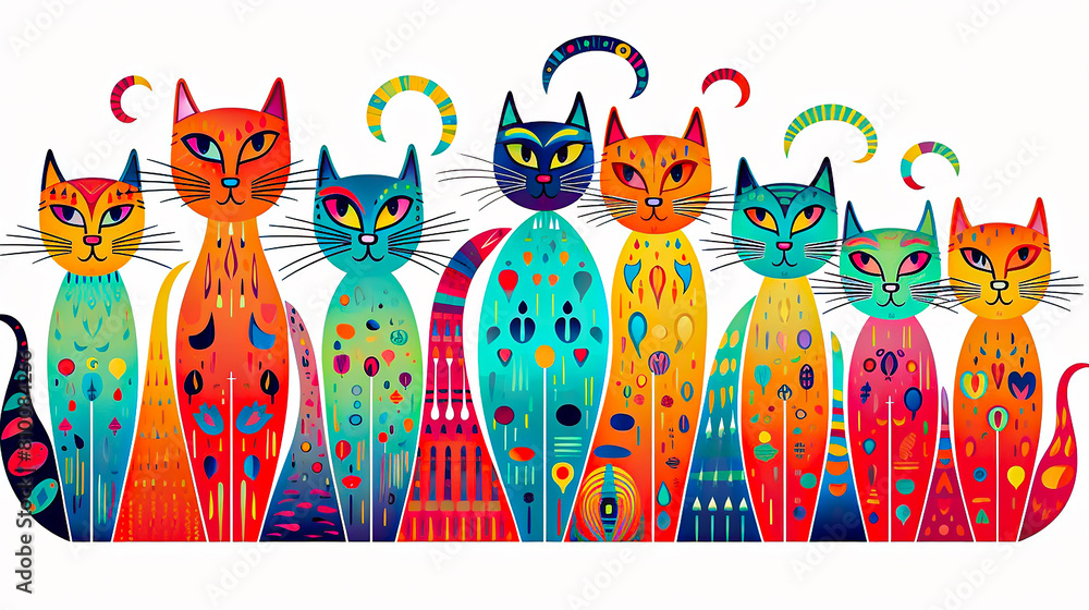  Abstrakte Katzen Niedliche Katzensammlung Illustration Clipart bunt Motiv 