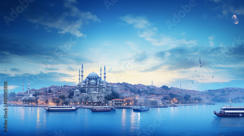 A Turkish blue color background image. photo