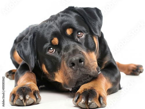 Cute  Rottweiler  photo isolate on white background