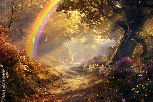 A magical rainbow in a fairy tale setting