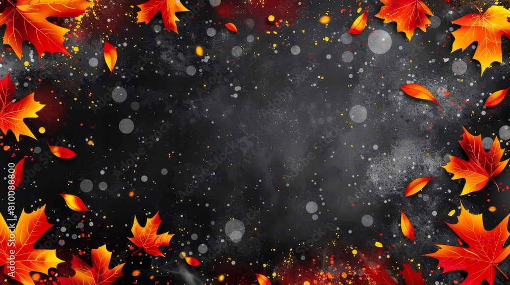 Black background with red and yellow leaves, black background with white and red leaves Black background with red and yellow leaves, black background with white and red leaves