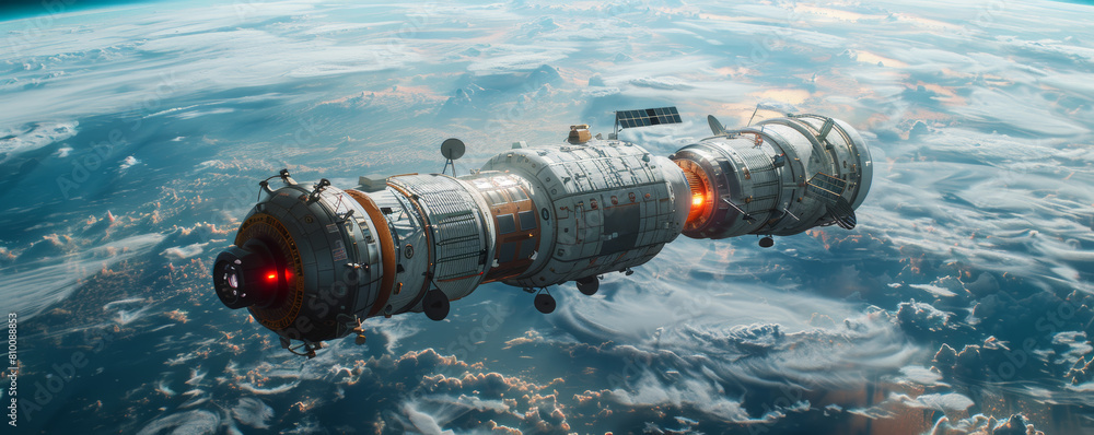The spaceship is flying in the space. The spaceship is flying in the space.