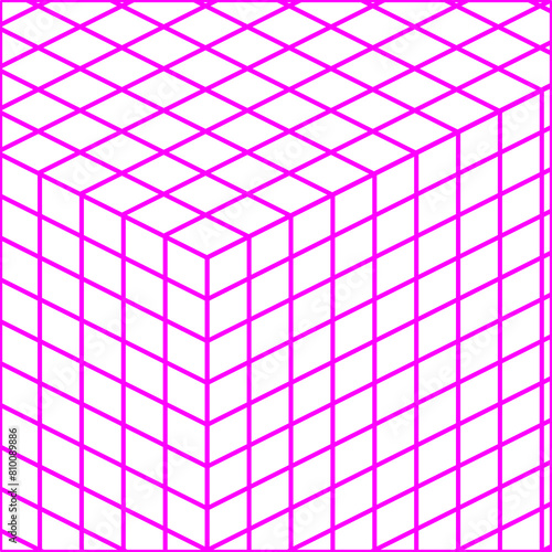 Shape, adesivo detalhe futurístico em forma de quadrada. Forma quadrada com quadrados na malha. Rosa com roxo. Com fundo transparente.