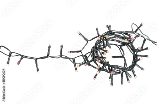 Beautiful Christmas lights on white background  top view