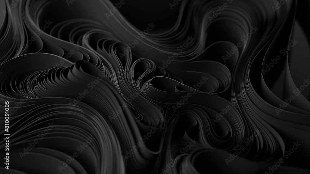 Obraz premium Black layers of cloth or paper warping. Abstract fabric twist. 3d render illustration