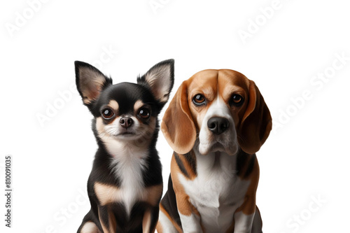 Cute portrait of puppies looking at camera, isolated clear png background, pet friends photo
