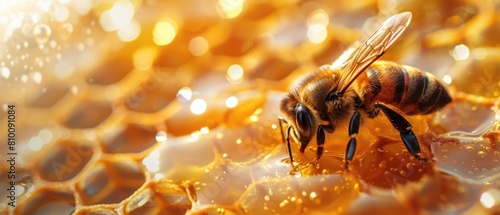 Bee on honeycomb close up