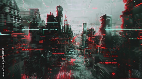 Data corruption spreading through glitched-out city.