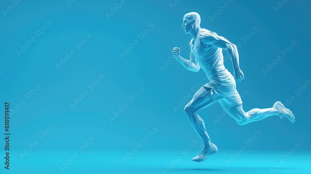Naklejka premium Man running on blue background