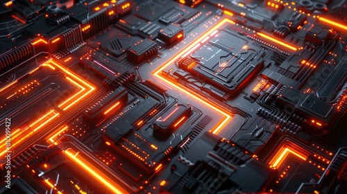 Wallpaper Mural Advanced computer circuit board illuminated by neon lights Torontodigital.ca