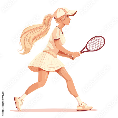vector girl playing tennis on a white background. Generative AI