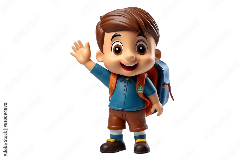 Cheerful Toy with Backpack Isolated On Transparent Background PNG.
