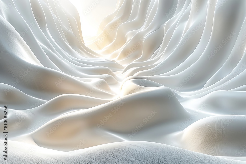 Gentle waves of white satin sheets in a soft morning light depicting purity and freshness Gentle waves of white satin sheets in a soft morning light depicting purity and freshness