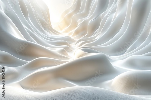 Gentle waves of white satin sheets in a soft morning light depicting purity and freshness