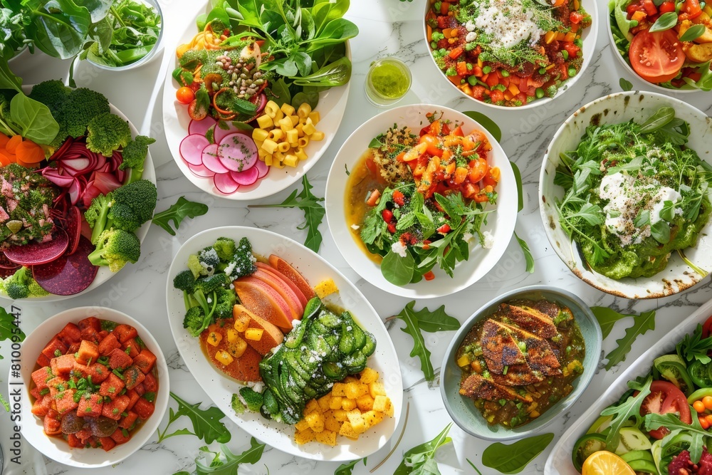 Cultivate a healthy eating routine with vibrant, plantbased meals showcased in a banner thats as appetizing as it is inspiring