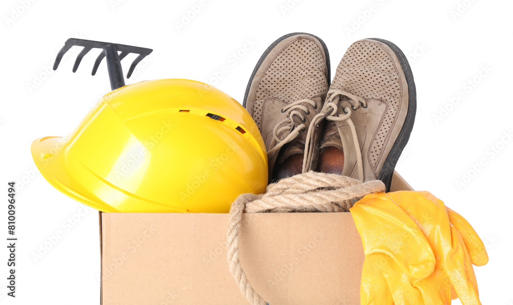 Fototapeta premium Box of unwanted stuff isolated on white