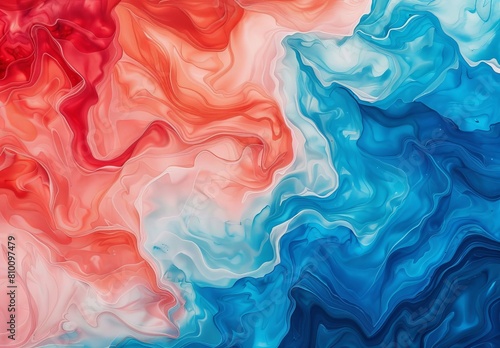 This image features an abstract fluid art pattern with vibrant red and blue colors  resembling waves or ripples