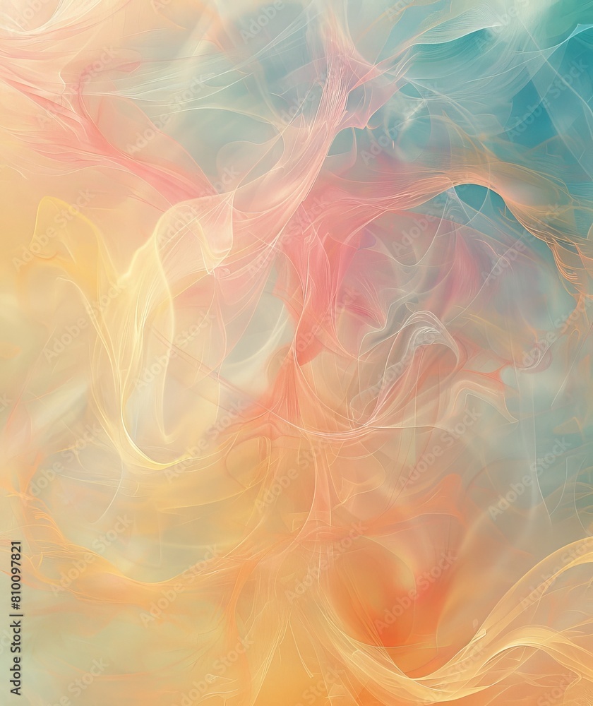 An image capturing the graceful and fluid movement of smoke, enhanced by a soft, pastel color palette