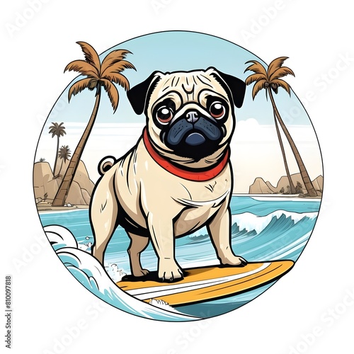 Pug with summer and floral elements  © Nahin