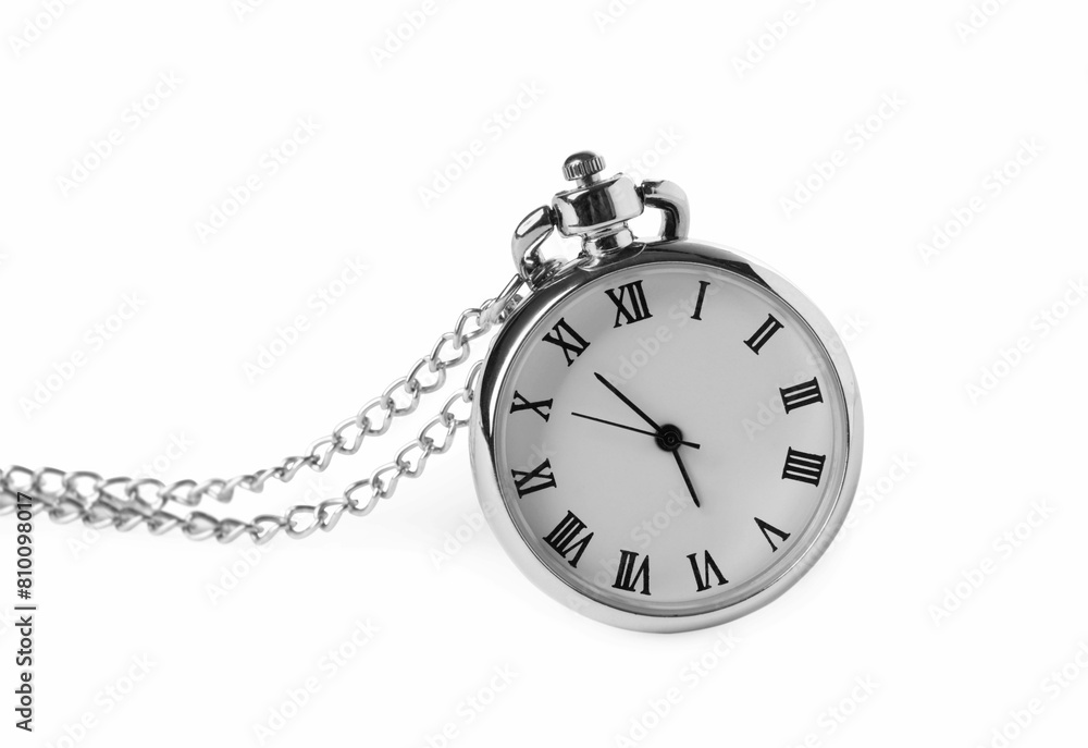 One silver pocket clock isolated on white One silver pocket clock isolated on white