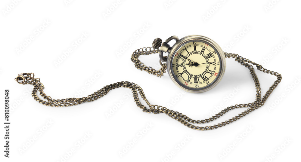 One pocket clock with chain isolated on white One pocket clock with chain isolated on white